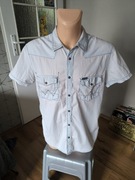 Wrangler koszula męska krótki rękaw jasna L błękitna cieniowana bawełna 