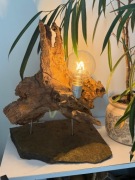 Lampa naturalna z drewna boho skandi japandi rękodzieło 
