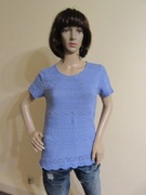 OLEANA lekki sweterek na krótki rękaw niebieski 75% merino 25% jedwab_ M