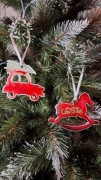 Ozdoba choinkowa 2szt zestaw konik i auto z żywicy 