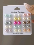 KOLCZYKI KOLOROWE SZTUCZNE PERŁY ZESTAW 15 PAR