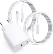 Szybka ładowarka USB-C - dwa gniazda, dwa długie przewody USB-C +Apple