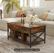 Stolik kawowy do salonu duży regulacja wysokości wysuwana półka 