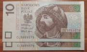 Banknot 10 zł CL 2025 Unc z paczki seria przejściowa nowość