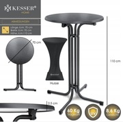 Składany stół barowy okrągły 70 cm szary Kesser