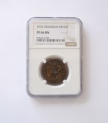 RODEZJA i NYASALAND 1 PENNY 1955 PROOF NGC PF66 BN SŁOŃ