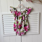 Body 68 74 białe różowe falbanki w róże bawełna romantic floral