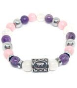 BRANSOLETKA RUNA BERKANO KAMIEŃ AMETYST STAL SZLACHETNA WYMIAR SZER.15 CM 