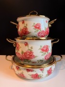 Zestaw Garnków emaliowanych Zilner Róże Nowy