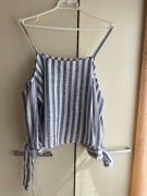 36 S Only krótka bluzka w paski na szelki odkryte ramiona lużny fason