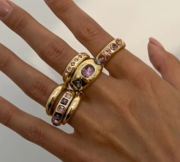 Zestaw 6 pierścionków otwartych pozłacanych z fioletowymi kamieniami