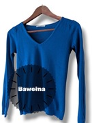 Dopasowany bawełniany sweterek dzianinowy Camaieu S / 36 szafirowy kolor