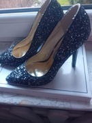 Szpilki brokatowe czarne srebrne, sylwester