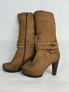 Lasocki kozaki damskie jasnobrązowe wysokie na słupku 10 cm rozmiar 38 buty