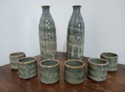 Japoński zestaw do sake ceramika Aizu-Hongo-yaki lata 80 Ayahira-gama