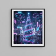 Cyberpunkowy Obraz Świąteczny AI  Plik JPG Nowoczesna Grafika