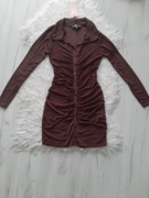 Missguided piękna czekoladowa sukienka z marszczeniem XS 34
