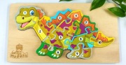 DREWNIANE PUZZLE CYFRY 3D UKŁADANKA DINOZAUR edukacyjne