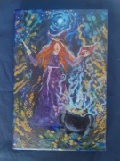 Obrazek malarstwo akrylowe "Czarownica" 20x30cm