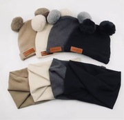 Uroczy komplet z pomponami czapka i komin