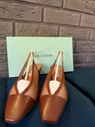 Buty na obcasie Aquazzura Margot Mesh Sling 50, kolor brązowy, rozmiar 38.