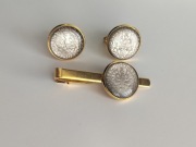 Spinki do mankietów moneta 1923 + spinka do krawata vintage unikat prezent