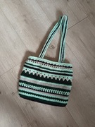 Szydełkowa torba handmade shopper Boho zielona czarna ręcznie robiona 