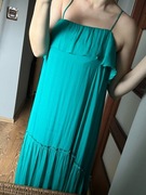 Zara sukienka turkusowa falbanki S lejąca