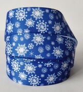 Wstążka 25 mm taśma tasiemka rypsowa świąteczna płatki śniegu śnieżynka