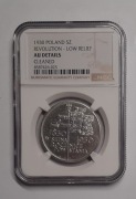 RRR- 5 złotych 1930, HYBRYDA, awers GŁĘBOKI SZTANDAR NGC AU DETAILS