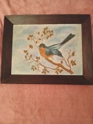 Obraz pejzaż z ptakiem,antyk.