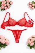 Komplet czerwonej koronkowej bielizny Walentynki Luxury Premium S 36