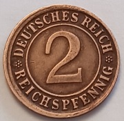 2 Reichspfennig 1924 J-  rzadki destrukt - przesunięcie stempla