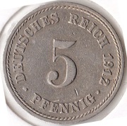 NIEMCY 5 fenigów 1912 A, KM# 11, VF
