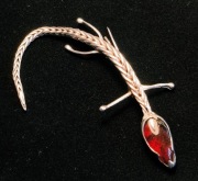 Srebro Bursztyn Piekna Duża Srebrna Brosza z Bursztynem Antyk Secesja