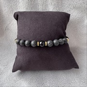 Bransoletka męska kamienie naturalne agat czarny lawa wulkaniczna