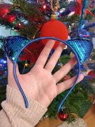 Nowa opaska na głowę uszy kotka cekinowa niebieska 