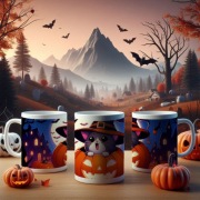 Szary kotek czarownica w dyni Halloween