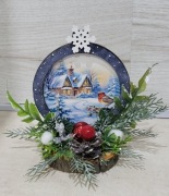 Stroik  na pniu bombka stojąca drewno stojak ozdoba gwiazdka prezent