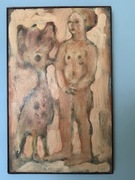 Kazimierz Machowina olej na płótnie akt Kobieta z ptakiem obraz 2013