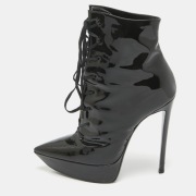 Czarne botki na platformie ze szpiczastym noskiem Saint Laurent Paris 37