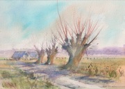 Obraz akwarelowy - pejzaż letni  31 cm x 23 cm + 0,5 cm margines