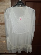 Tunika śmietankowa z gipiurą I koronką 