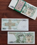 Banknot 50 złotych Karol Świerczewski z PRL z 1988r. UNC z paczki bankowej