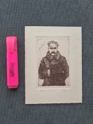 Józef Piłsudski na koniu grafika akwaforta sepia 