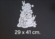 Bałwanek z zajączkami dekoracja zima okna przedszkole