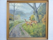 Stary obraz na płótnie Carl HOYRUP sarny  .