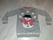 Zimowy wesoły sweter świąteczny z bałwankiem r. 128-134 stercząca marchewka