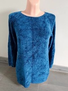 Błękitny, morski sweter, niebieski, długi rękaw, płyszczący, bez golfu