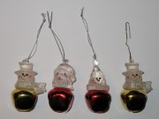 4 kolekcjonerskie dzwoneczki Jingle Buddies bałwan Mikołaj bombki